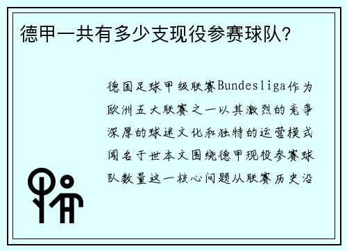 德甲一共有多少支现役参赛球队？