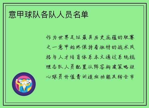 意甲球队各队人员名单